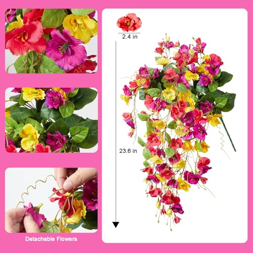 2PCS Fall Artificial Hibiscus Silk Flowers for Outdoors Planter, Fake Hanging Flowers Plants, Long Trailing Vines for Home Patio Garden Balcony Yard Decor UV Resistant - color: Green,fuchsia,yellow,purple
