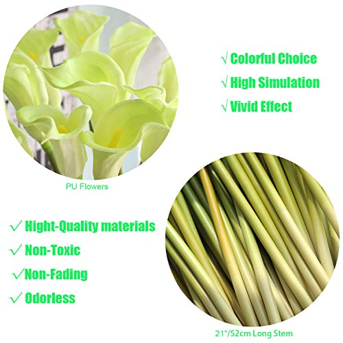 10pcs Realistic Green Calla Lily Artificial Flowers, 26'' Long Stem, Wedding & Party Decor - color: Green