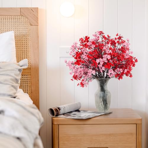 8Pcs Babys Breath Fake Artificial Flowers, Real Touch Red Pink Mix and Match Plants Silk Flowers for Vase Home Office Wedding Indoor Outdoor Centerpiece Table Mother's Day Decoration - color: Mixing, size: 8 Bundles
