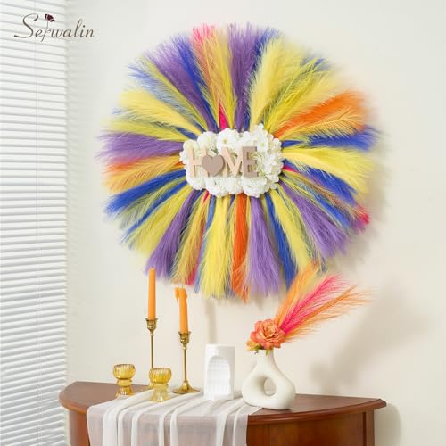 Serwalin 60 PCS Pampas Grass, 17.7" Pampas Grass Decor, Artificial Pampas Grass Bulk Vase Filler Flower Arrangement for Wall Decor Home Wedding Party Decor, Lemon Yellow - color: Lemon Yellow