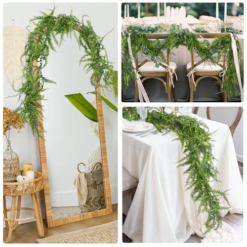 RECUTMS 2Pcs 5.8Ft Artificial Boston Ferns Garland Fake Hanging Plant Greenery Leaves Ivy Garland Faux Ferns Vines for Spring Sunmmer Outdoor Indoor Home Garden Wedding Graduation Party Wall Decor - color: Green-fern2pcs