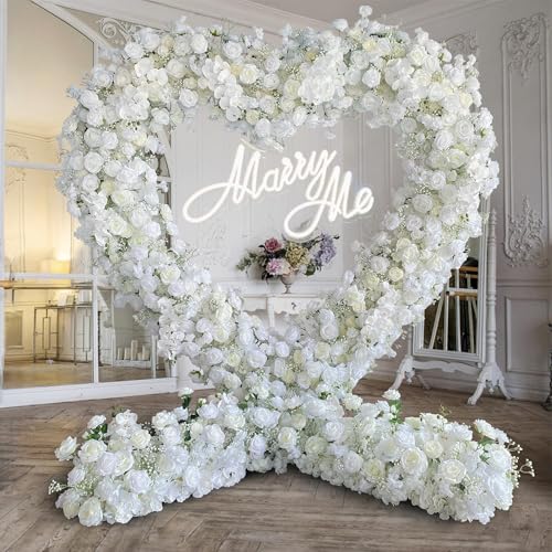 5D Rose Heart-Shaped Arch Artificial Luxury‌ Flower Arch for Marriage Proposal Wedding Party Outdoor Decor (White with Stand) - color: White with Stand