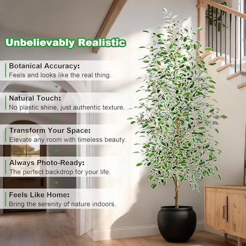 Bailikang 8FT Artificial Ficus Trees Indoor Faux Trees Indoor Fake Floor Plants Tall Artificial Tree with White Pot Faux Tree Fake Indoor Tree Silk Plants Artificial Trees for Home Decor Indoor - color: White Leaf With White Pot, size: 8ft