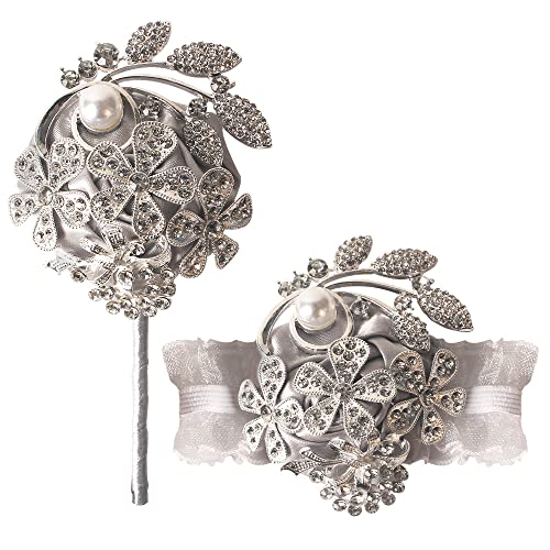 WANLIAN Wrist Corsage with Peal and Rhinestone Corsage and Boutonniere Set for Wedding,Prom,Party (Silver Gray，2 Pieces) - color: Silver Gray，2 Pieces