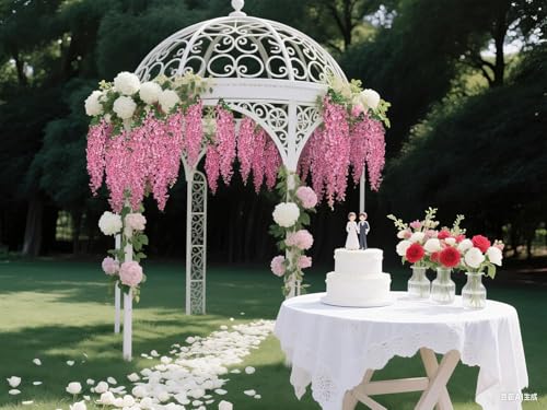 BSMYBO 60 Branches Wisteria Hanging Flowers Pink Artificial Wisteria Hanging Flowers Garlands Vine for Wedding Arch Party Ceremony Home Garden Backdrop Wall Decoration (4 Pack) - color: Pink, size: 4 Pack