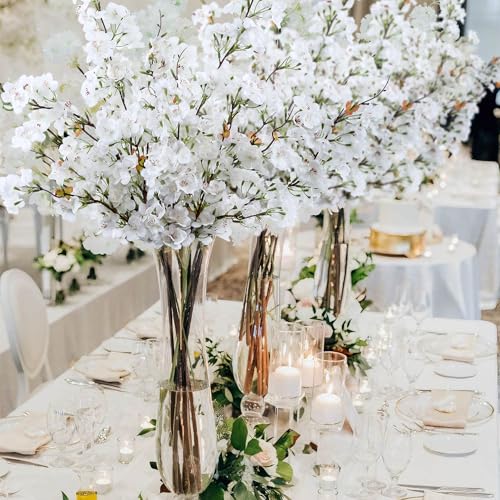 4pcs Cherry Blossom Branches Artificial Flowers for Spring Tall Vase Decoration,40" Long Stem Fake Cherry Flowers for Home Wedding Party Bedroom Table Centerpiece Arrangement Decor(White) - color: White
