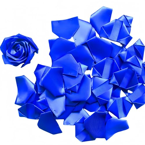 Half-Finished Satin Flower Petals, 100Pcs for DIY Everlasting Roses,Eternal Flowers Bouquets & Floral Art Perfect for Wedding Bouquets, Anniversary (Pre-Made) - color: 100 Pcs Royal Blue