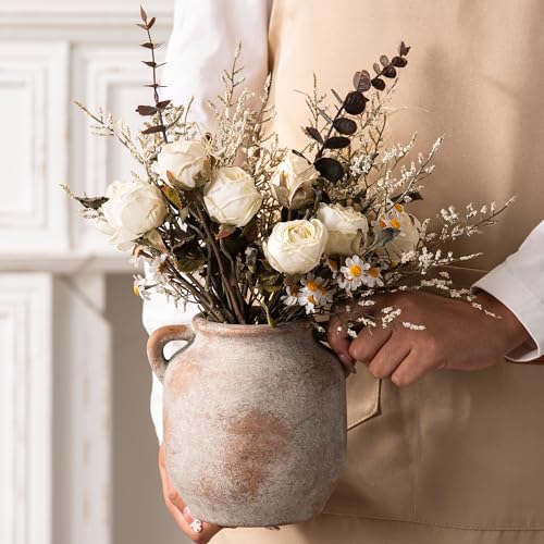 Ceramic Flower Vase Home Decor - 6 Inch Farmhouse Rustic Table Vases with Handle Living Room Decoration Decorative Vintage Pottery for Kitchen Shelf Coffee Dining Bookshelf Fireplace Centerpiece - color: A-6" Retro