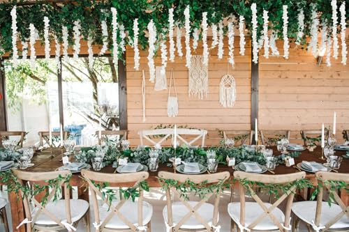 3PCS Artificial Wisteria Hanging Flowers, 5.25ft Ivory Wisteria Garland with 6 Branches Realistic Silk Ivory Hanging Flowers for Decoration, Wedding Arch, Party Backdrop, and Home Wall Decor - color: Ivory