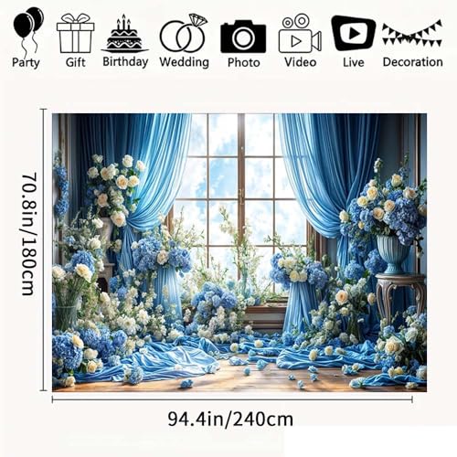 White Rose Floral Blossoms Backdrop Bridal Wedding Flowers Background Anniversary Ceremony Cake Smash Wedding Theme Party Decoration Valentine Kids Adults Woman Mom Photo Backdrop(Blue-2, 8x6feet) - color: Blue-2, size: 8x6feet
