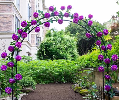 2Pcs 12Ft Bendable Artificial Flower Garland Faux Rose Vine Hanging Floral Garland for Wall Decor Trellis Fence Home Room Garden Wedding Decoration(Purple) - color: Purple, size: 2pcs