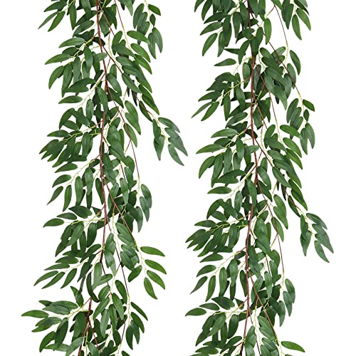 RECUTMS Artificial Willow Leaves Vine Twigs 2Pcs 5.7Ft Fake Hanging Ivy Plants Silk Green Leaf Rattan Garland Greenery Decor for Indoor Outdoor Home Wedding Arch Jungle Beach Birthday Party Garden - color: Willow Vines Green 2pcs