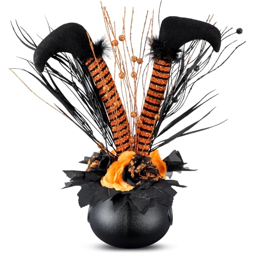 Amyhill Halloween Decoration Table Artificial Flower Glitter Halloween Witch Boot Tabletop Decor Centerpieces Cauldrons Fake Flowers Halloween House Haunted Decor for Home Party Decor 13 x15.7 Inches