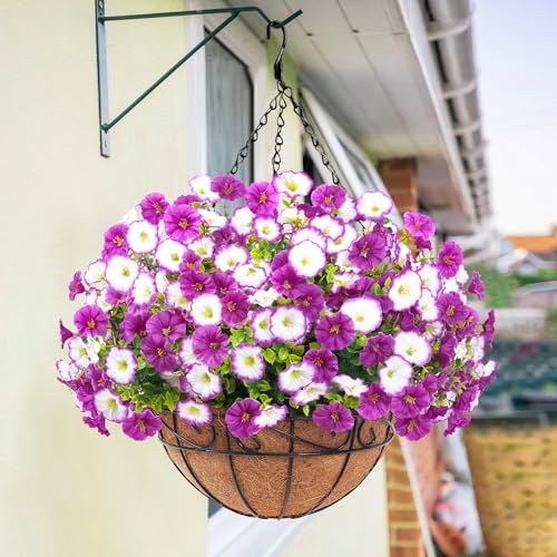 Elyum Artificial Hanging Flowers for Outdoors, Fake Flowers Artificial Petunias Hanging Baskets for Outdoors, UV Resistant Fake Hanging Plants Flowers for Outside Garden Patio Porch Decor - color: Purple&light Purple, size: 1 Pack