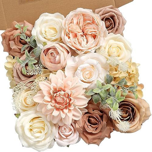 Artificial Flower Combo Box Set Silk Fake Roses for DIY Wedding Flower Bouquet Centerpiece Decoration Baby Shower Party Home Decoration (Nude Color) - color: Nude Color