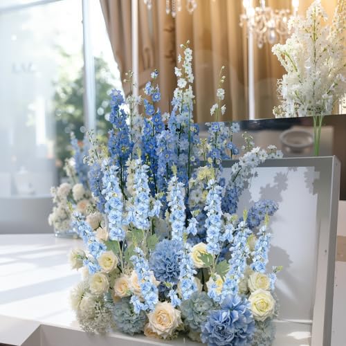 16Pcs Light Blue Delphinium Artificial Flower 33.5'' Faux Flowers Long Stem Silk Larkspur Flowers Bulk for Tall Vase for Home Wedding Floral Arrangements Centerpiece Table Decor - color: Light Blue