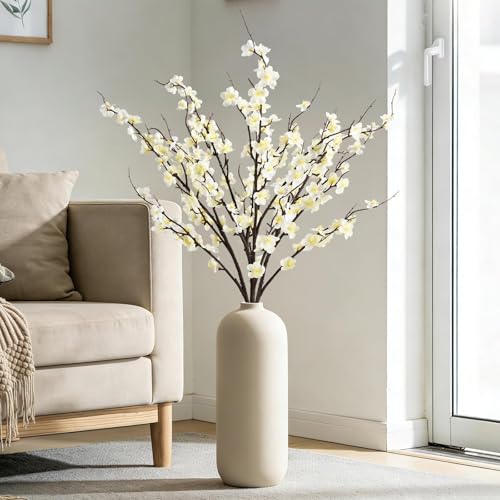 4Pcs Artificial Cherry Blossom Branches Decor, 37.6Inch Faux Spring Summer Flowers, Realistic Long-Stem Artificial Flow Stems for Wedding, Vase Filler, Home, Office Decor, Table Centerpieces (White)