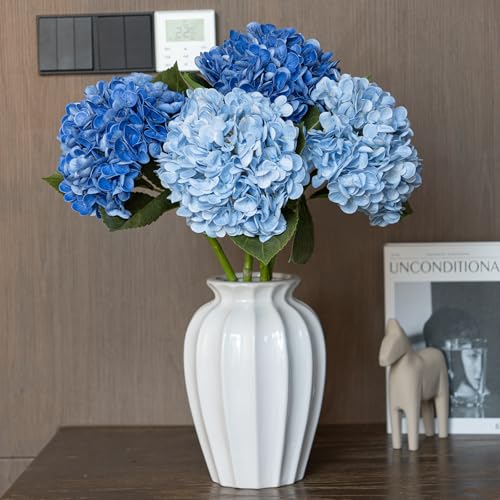 DUYONE 22"Real Soft Touch Hydrangea Artificial Flowers Realistic,Large Long Stem Fake Flowers Full Latex Faux,Wedding Bouquet,Party Home Decor,Garden Office Room Table Centerpieces Blue 2 Klein Blue 2 - color: 2 Baby Blue & 2 Klein Blue, size: 4Pcs