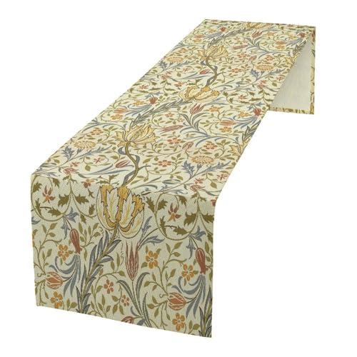William Morris Style Table Runner for Table Decor, Art Vintage Botanical Flower Rustic Floral Printed for Kitchen Dining Room Living Room Farmhouse Party Holiday Decorate 13" x 48" - color: William Morris_19, size: 13"W x 36"L (Pack of 1)