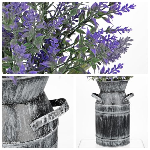 Artificial Lavender Flowers with Rustic Metal Vase 17 Inch Faux Lavender Plant Arrangement in Galvanized Planter Vintage Farmhouse Floral Decor for Home Office Kitchen Decor Wedding Table Centerpiece - size: 17" M.P