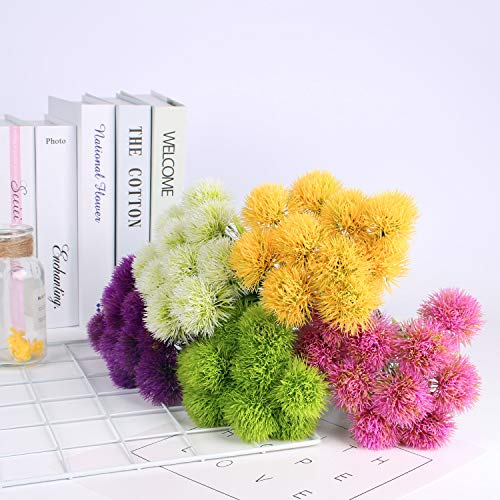 CATTREE Artificial Dandelion Flowers 5 Color x 2pcs Purple Pink White Green Yellow - Total 10 Pcs. Plastic Plants Shrubs Bushes Fake Grass Wedding Indoor Outdoor Home Garden Decoration Planter Filler - color: Single Branch Dandelion-5 Colors-10 Pcs