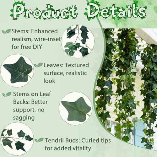 ucky Green Ivy Vines Total 24FT 4 Pack Artificial Plant Silk Fake for Wall Hanging Decor Greenery Ceiling Decor Home Decor Outdoor Decor Wedding Decoration Vines Aesthetic Room Decor （Green） - color: Green