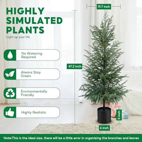 4FT Artificial Norfolk Pine Tree 2-Pack, Realistic UV Resistant Potted Plants for Christmas, Easy Fluff & Store, Indoor Outdoor Decor - size: 4FT