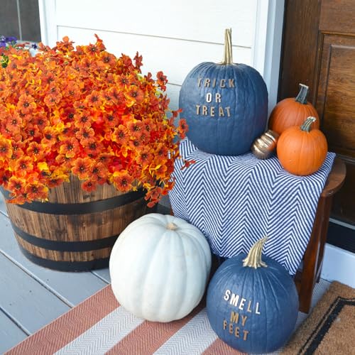 Grunyia 16 Bundles Artificial Fall Flowers for Outdoors Fake Plants UV Resistant Plastic Plants Shrubs Bushes for Home Fall Front Door Porch Garden Autumn Decor (Fall Orange) - color: Fall Orange