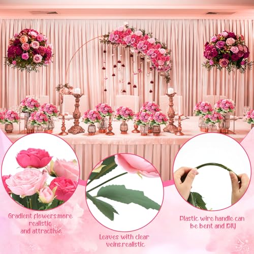 Geosar 8 Bundles Artificial Peonies Flowers Fake Silk Peony Bouquet Faux Peonies Flowers Bulk for Decoration Vase Floral Arrangements Wedding Party Table (Rose Pink,Light Pink) - color: Rose Pink, Light Pink