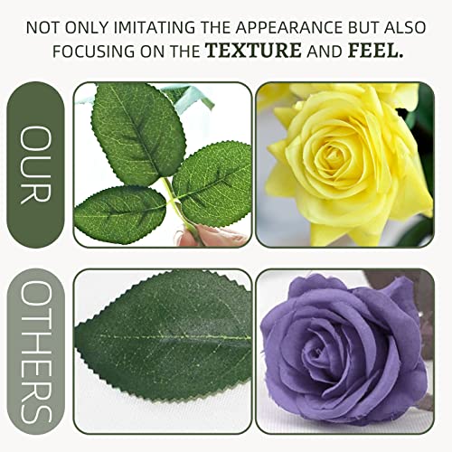 ZMZQ&flw Real Touch Silk Roses Artificial Flowers for Decoration, Realistic Single Fake Flower with Individual Stems Leaves 12PCS, Yellow - color: Yellow 12pcs