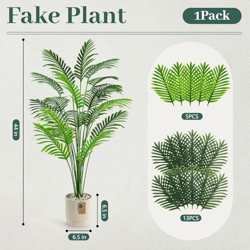 Der Rose 44'' Artificial Palm Tree Large Fake Tropical Faux Plants Indoor and Outdoor Tall for Home Bathroom Porch Outside Patio Decor (Light Beige Pot) - size: 44"-LIGHT BEIGE