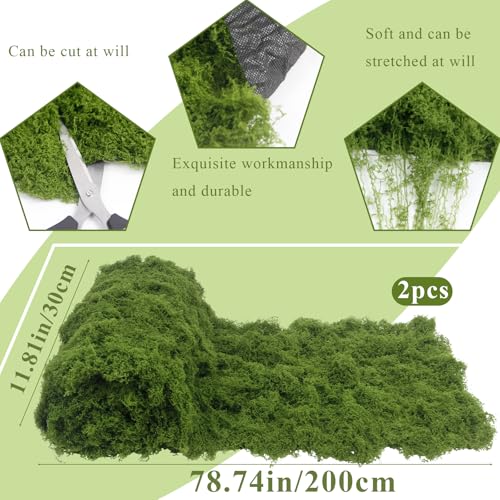 2Pcs Artificial Moss Rolls for Decoration Fake Moss Rug Table Runner 12" x 79" Artificial Grass for Plants Indoor Green Faux Mossy for Planters Crafts Centerpieces Fairy Garden 30 x 200cm - color: Green, 2 Pcs 12 X 79 Inch/30 X200 Cm