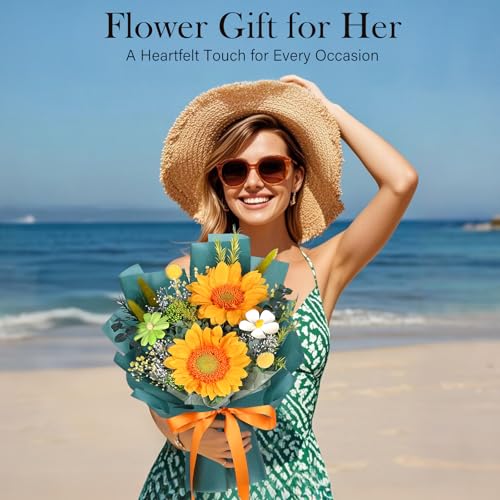 Preserved Sunflower Bouquet - Forever Flowers for Delivery, Green Flower that Last 3 Years, Eternal Flowers Bouquet, Mothers Day Gifts for Mom Grandma Wife, Anniversary Birthday Gifts for Women - color: Green