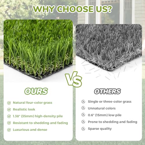 Artificial Grass Rug Indoor Outdoor, 7 x 15FT Faux Grass Turf with Drainage Holes, Realistic Artificial Lawn Rug Dog Pets Mat, Turf Carpet for Garden Lawn Landscape Balcony Patio Backyard Decor - size: 7 ft x 15 ft = 105 Square ft