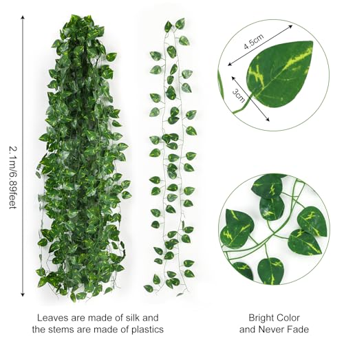 CEWOR 10 Pack Artificial Vines for Room Decor, Artificial Ivy Greenery Garland Fake Vines Hanging Plants Backdrop, Faux Green Leaves for Home Bedroom Wall Decoration - size: E-10pcs of Vines with 0 LED lights