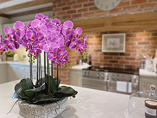 4 Pcs Artificial Orchid Flowers 9 Large Heads of Real Touch Vivid Phalaenopsis Orchid Flower Stem 36'' Tall, Artificial Flowers Branches for Home Decor, Office House Decoration-Purple Phalaenopsis - color: Purple #10