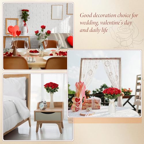 Hotop 20 Pcs Artificial Rose Flowers with Long Stem,Real Lifelike Silk Realistic Plastic Bouquet Roses Bulk for Home Decor Bridal Wedding Party Table Centerpieces Decorations(Red) - color: Red