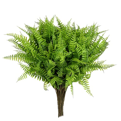 Grand Verde Boston Ferns Artificial Plants Bulk Faux Greenery Plastic Shrubs Bush DIY Outdoor Decoration Patio Garden Balcony Indoor Home Decor, 10pcs (Light Green) - color: Light Green