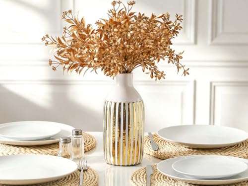 White and Gold Vase, Ceramic Flower vases for Centerpiece, Decorative Flower Vases Vertical Pattern, Vintage-Vases, Tall-Vase for Home Decor, Centerpiece, Modern Minimalist, Indoor/Outdoor（10in） - size: 10 inch