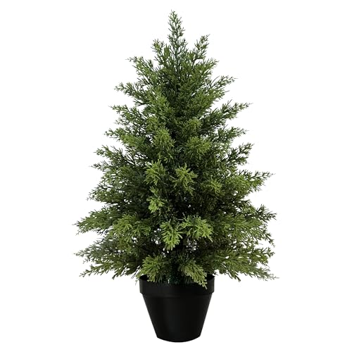 Mavis's Diary 2ft Artificial Cedar Topiary Tree, Set of 1 Realistic Faux Evergreen Shrub Plant in Planter, Indoor Outdoor Fake Cedar Tree for Front Porch, Entryway, Office & Home Decor - color: 1pack, size: 2FT