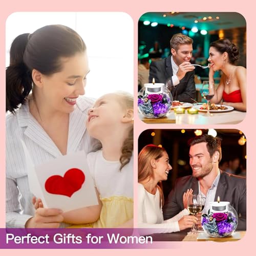 Flowers for Delivery, Preserved Flower in Glass Dome with Scented Candle, Long Lasting Rose Gifts for Women Wife Girlfriend on Christmas Mothers Day Valentines Day Birthday (Purple) - color: Purple