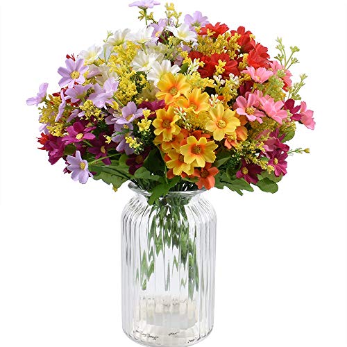 XONOR 10 Bouquets Artificial Flowers Fake Silk Daisy Plants for Indoor Home Wedding Party Decoration, Assorted Colors Daisy for Spring Summer Decoration - color: Daisy