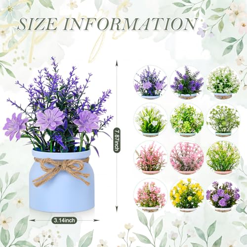 Suncalla 12 Pcs Artificial Flower Plants Small Fake Plants with Pot Mini Faux Potted Plant for Floral Tables Centerpieces Decoration Home Bathroom Office Window Tabletop Decor (Colorful Flower) - style: Colorful Flower