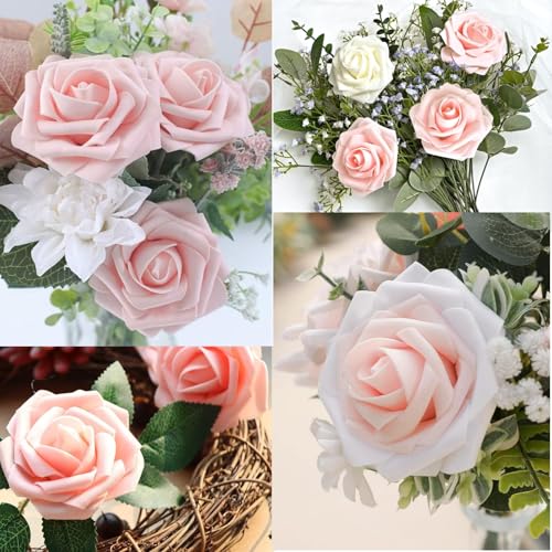Artificial Flowers Roses with Stems for DIY Wedding Christmas Tree Bouquet Baby Shower Centerpiece Floral Arrangement Party Home Decor Mothers Day Decorations (Pink, 50) - color: Pink, size: 50