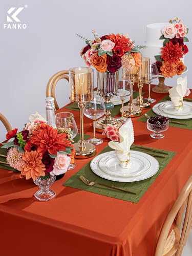 FANKO Artificial Flowers for DIY, Burgundy Burnt Orange Blush Pink Faux Flowers Bouquet, Fake Rose Poppy Dahlia Daisy Silk Flowers for Vase, Home Decor, Celebrations, Summer Wedding, Birthday, Party - color: Burnt Orange Dahlia