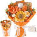Crochet Flower Bouquet,Orange Knitted Flowers, Handmade Sunflowers Tulips Roses Bouquet for Valentine Day Birthday Anniversary Party Mother's Day Graduation Gifts(with Card) - color: Orange