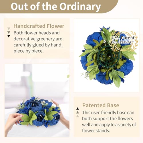 NUPTIO Flower Balls for Centerpieces Wedding: 2 Pcs 9.4 inch Diameter Royal Blue Artificial Flower Ball Arrangement Bouquet Centerpiece for Tables - Fake Peony Flowers for Wedding Decor - color: Royal Blue