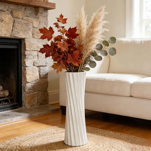 White Ceramic Tall Floor Vase,15.7 Inch Home Decor,Large Decorative Floor Vase for Centerpiece,Living Room,Bedrooms and Other Spaces,Pampas Grass Vases for Pal, Beloved and Family - color: Shape 2, size: 16 Inch