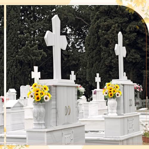 Giegxin 4 Bundles Fathers Day Sunflower Cemetery Flowers for Grave Vase Artificial Memorial Flower Bouquet Fake Silk Floral Arrangement for Dad Headstone Gravesite (Sunflower)