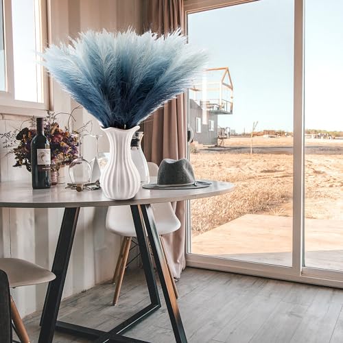 60Pcs Navy Blue Gradient Faux Pampas Grass Decor, 21.7" Pompas Grass Flower Arrangement and Vase Filler for Boho Home Wedding Decoration - size: 21.7'' Tall Navy Blue Gradient